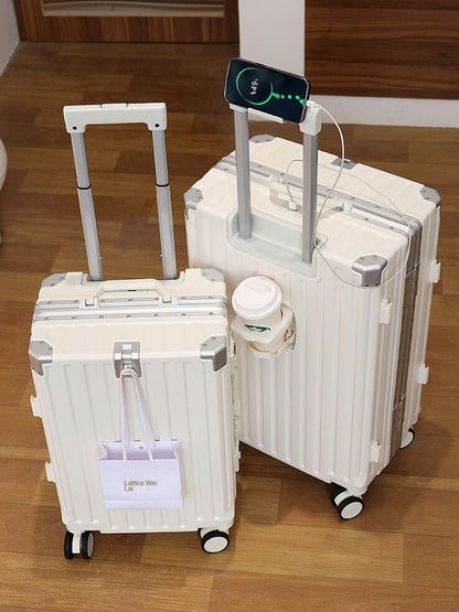 New Suitcase 30 inch Aluminium Frame USB Charging Luggage Carrier 28 inch Boardable 20 inch Travel Suitcase with Cup Holder