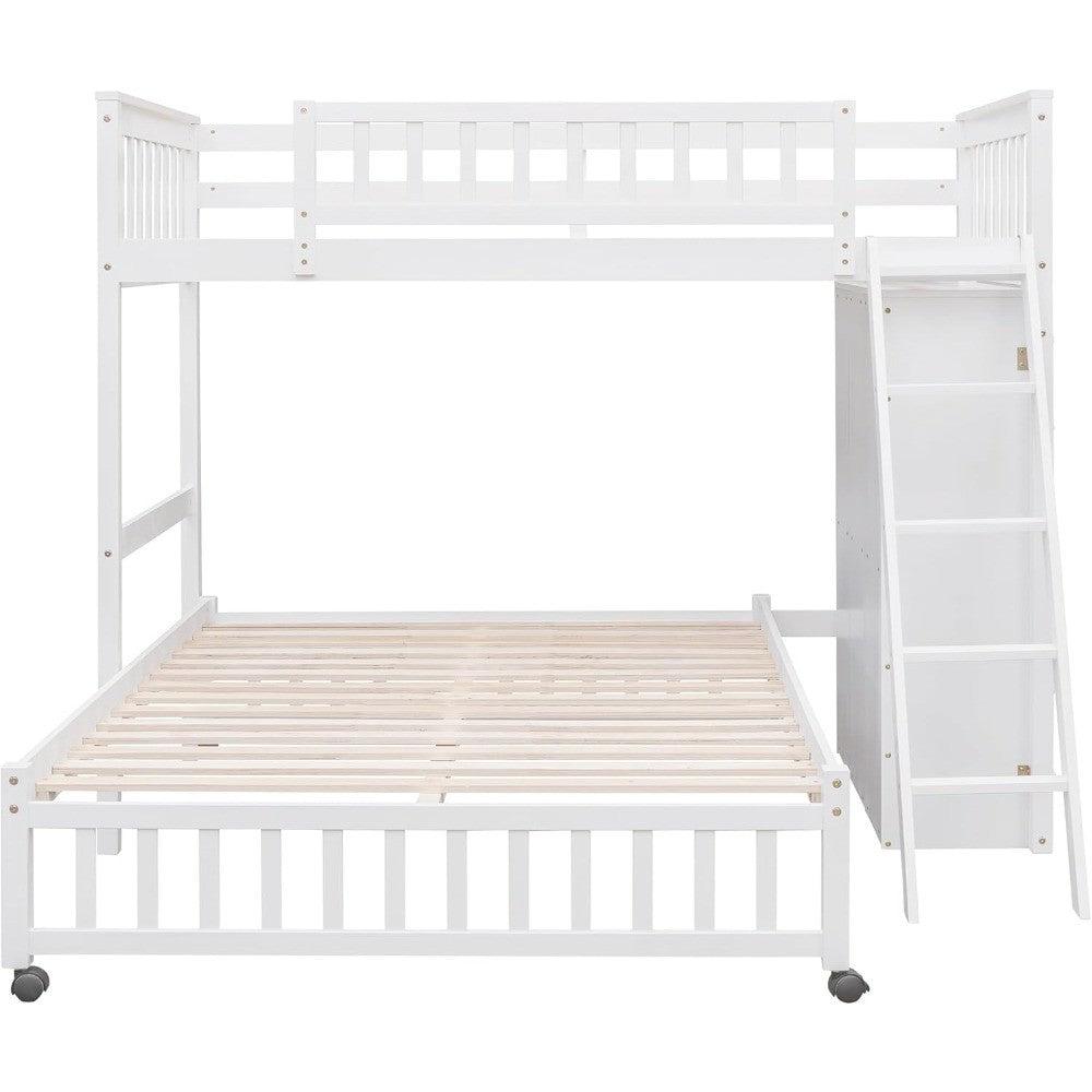 Beliche de Casal sobre Cama de Casal com Seis Gavetas e Prateleiras Flexíveis, Beliche de Madeira com Armazenamento e Removível