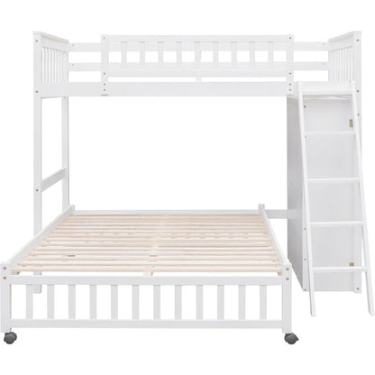 Beliche de Casal sobre Cama de Casal com Seis Gavetas e Prateleiras Flexíveis, Beliche de Madeira com Armazenamento e Removível
