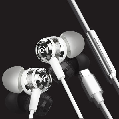 Fones de ouvido com fio J109, qualidade de som superior, fones de ouvido intra-auriculares com conector tipo C e 3,5 mm, fones de ouvido estéreo HiFi de metal com microfone