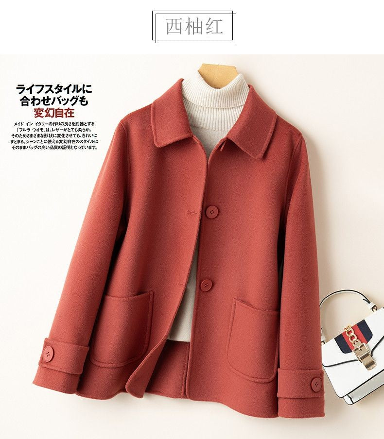 2025 Autumn Winter New Double-Sided Wool Coat Women Section Short Woolen Coats Single-breasted Black Khaki Cardigan Outerwear