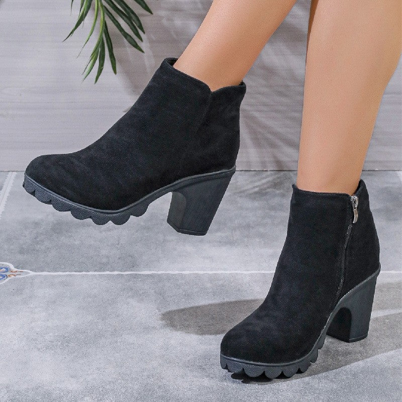 Women Platform Boots Women's Ankle Boots Autumn Fashion Elegant Faux Suede Elegant Concise Solid Colors High Heel Ankle Boots