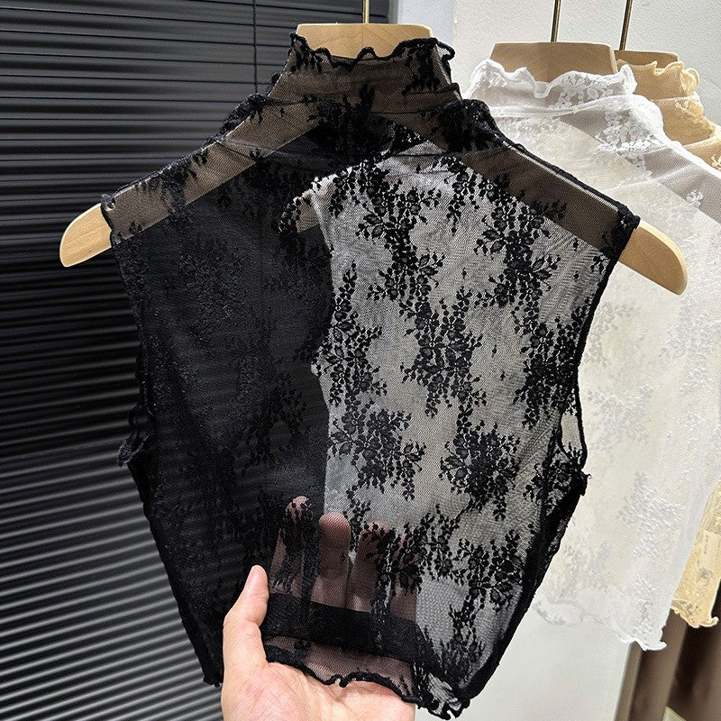 2024 New Lace Svel Mo Collar Top Women's Inner Wear f High Collar ort Length Base irt Korean Sle Commute Wind