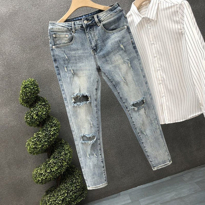 Calça Jeans Masculina de Verão Afunilada Harajuku Moda Coreana Outono 2025 Roupas Clássicas Y2k Anos 2000 Calças Masculinas Jeans Azul Claro