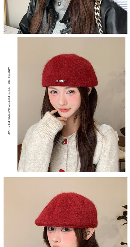 Autumn British Style Beret Hat Lady Vintage Flat Cap Winter Keep Warm Knitted Hat All-match Peaked Cap Forward Hat Wholesale