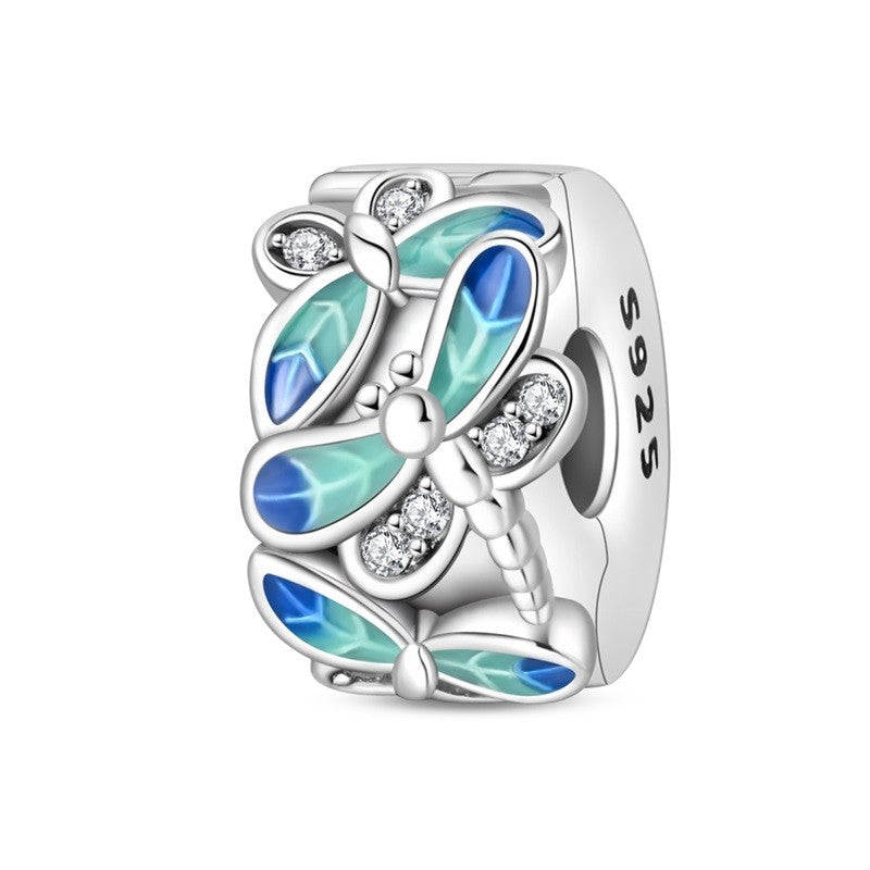 Pingente Charm Libélula Tema Primavera Prata Esterlina 925 Borboleta Flor Pendente Compatível com Bracelete Colar Joias DIY