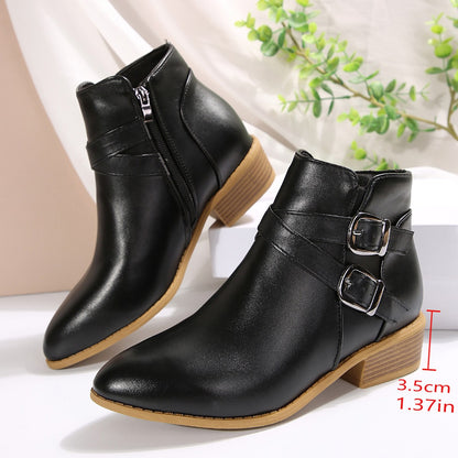 New Autumn Women's Leather Boots Belt Buckle Outdoor Footwear Fashion Pointed High Boot Casual Comfortable Women's Shoes