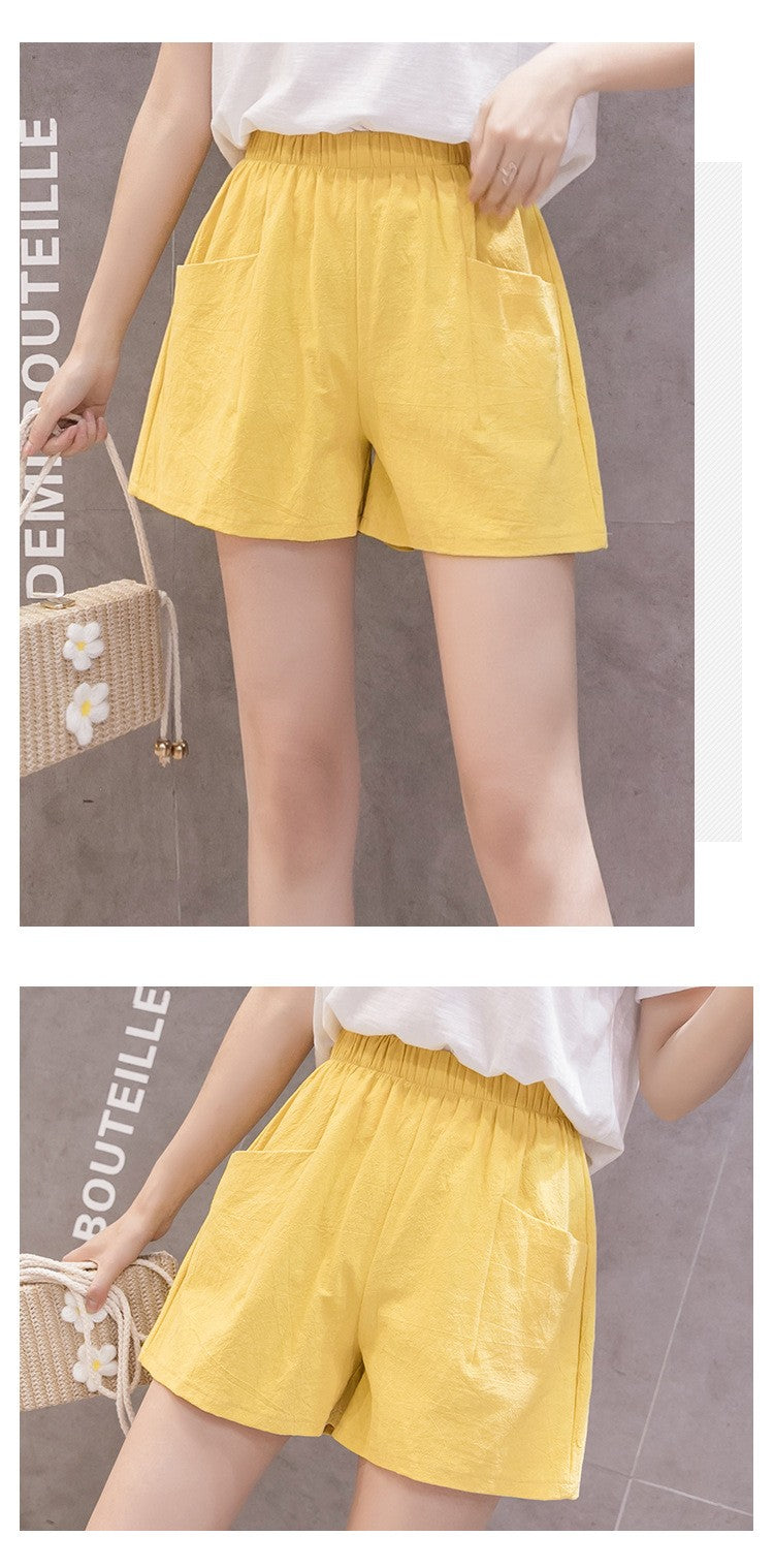 2024 Women Summer Cotton Shorts Casual Solid Pockets Basic Shorts Elastic Waist loose shorts Soft Cool female Outwear Shorts