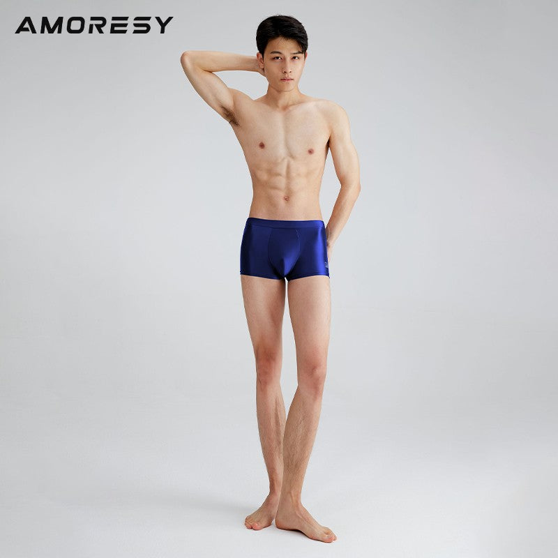 AMORESY Men's Satin Glossy Boxer Shorts Breathable High Elastic Sports Thin Soft Brief Swimming Fitness Solid Leggings Underwear