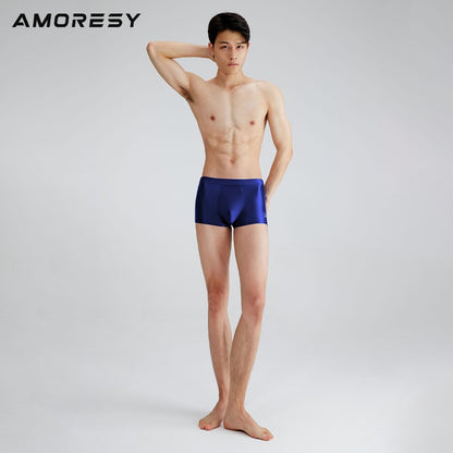 AMORESY Men's Satin Glossy Boxer Shorts Breathable High Elastic Sports Thin Soft Brief Swimming Fitness Solid Leggings Underwear