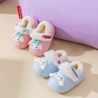 2024 New Winter Warm Cute Cartoon Indoor Mule Soft Non-slip Fluffy Slippers For Kids Teen Boys Girls Children Home Cotton Shoes