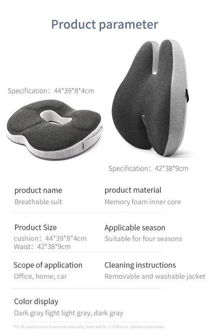 Comfortable Office Chair And Lumbar Support Pillow Set Memory Foam Seat Cushion Set Waist Protective Pad Office Reclining Pillow