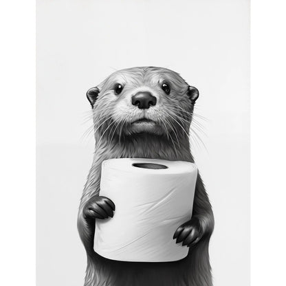 Black and White Cute Animal and Toilet Paper Poster Lion Owl Cat Dog Canvas Painting Wall Art Bathroom Living Room Home Decor