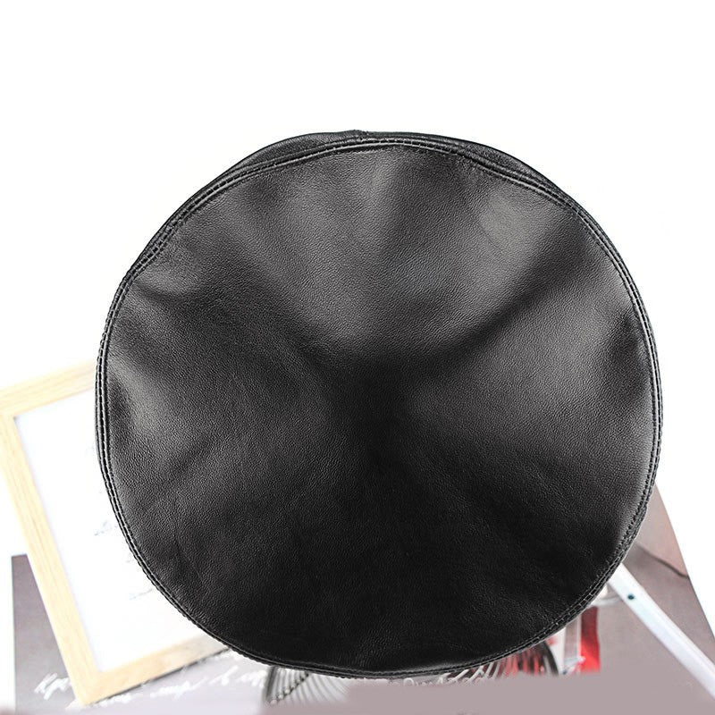 Autumn Winter Women's Genuine Sheep Leather Beret Vintage British Style Painter Hat Versatile Casual Real Leather Headwear