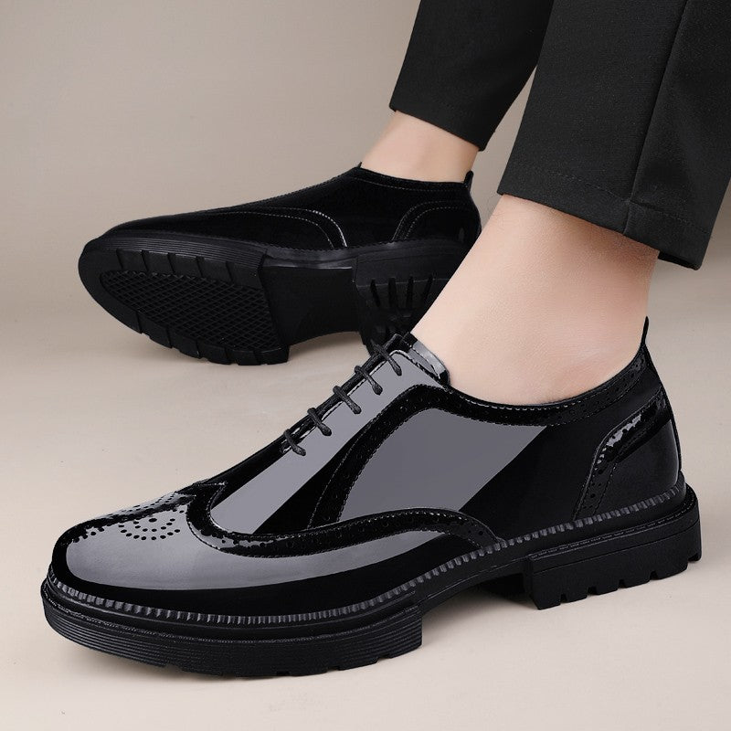 Male Brogue Shoes Thick Bottom Brand Mens Oxfords Shoes Men Patent Leather Fashion Smooth Coiffeur All-match Men's Wedding Shoes