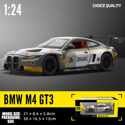 1:24 BMW M4 GT3 Carro Esportivo de Liga Leve Super Corridas com Luz e Som Brinquedo para Mães, Crianças, Meninos Jogos Miniatura de Carro