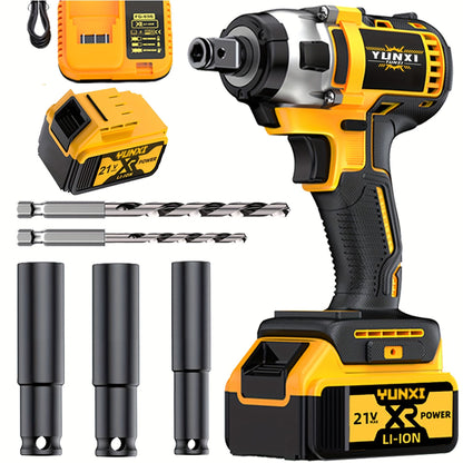 Nova chave elétrica de lítio sem escovas, chave de impacto sem fio, chave de impacto recarregável, equipada com soquete, perfeita para
