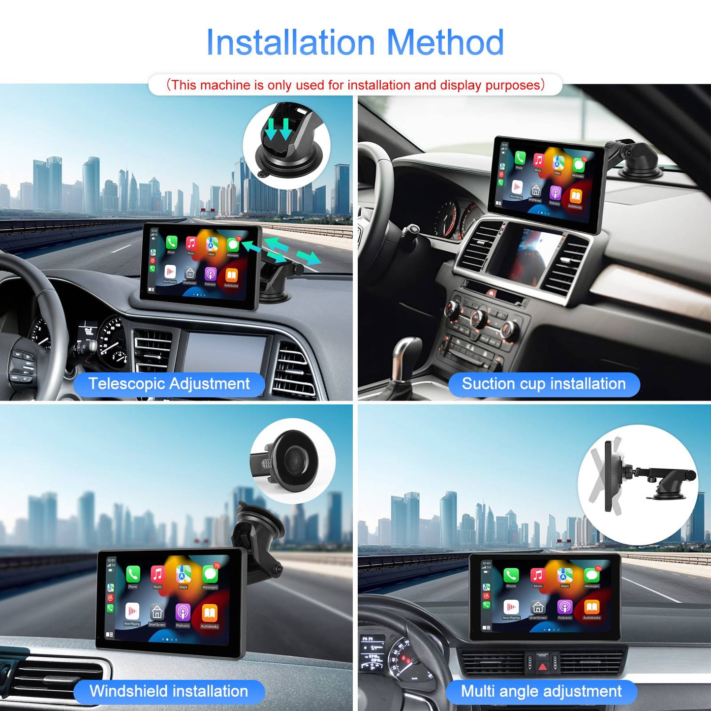 Player de Vídeo Multimídia de Rádio para Espelho de Carro Portátil de 9" Universal Sem Fio CarPlay Android Auto Tela Bluetooth AUX TF GPS DVR