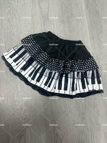 American Vintage Black White Piano Keys Skirts Y2k Slim Waist Ruched A-line Skirt Women 2025 Summer New Korea Style Chic Mujer