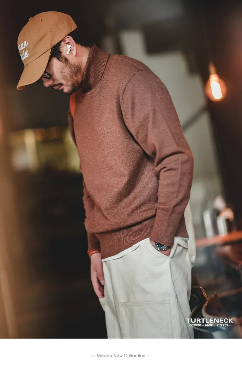 Maden Thermal Sweater Men’s Turtleneck Basic Knitted Shirts Autumn Winter Solid Thick Pullovers Turn-down Collar Soft Underwear
