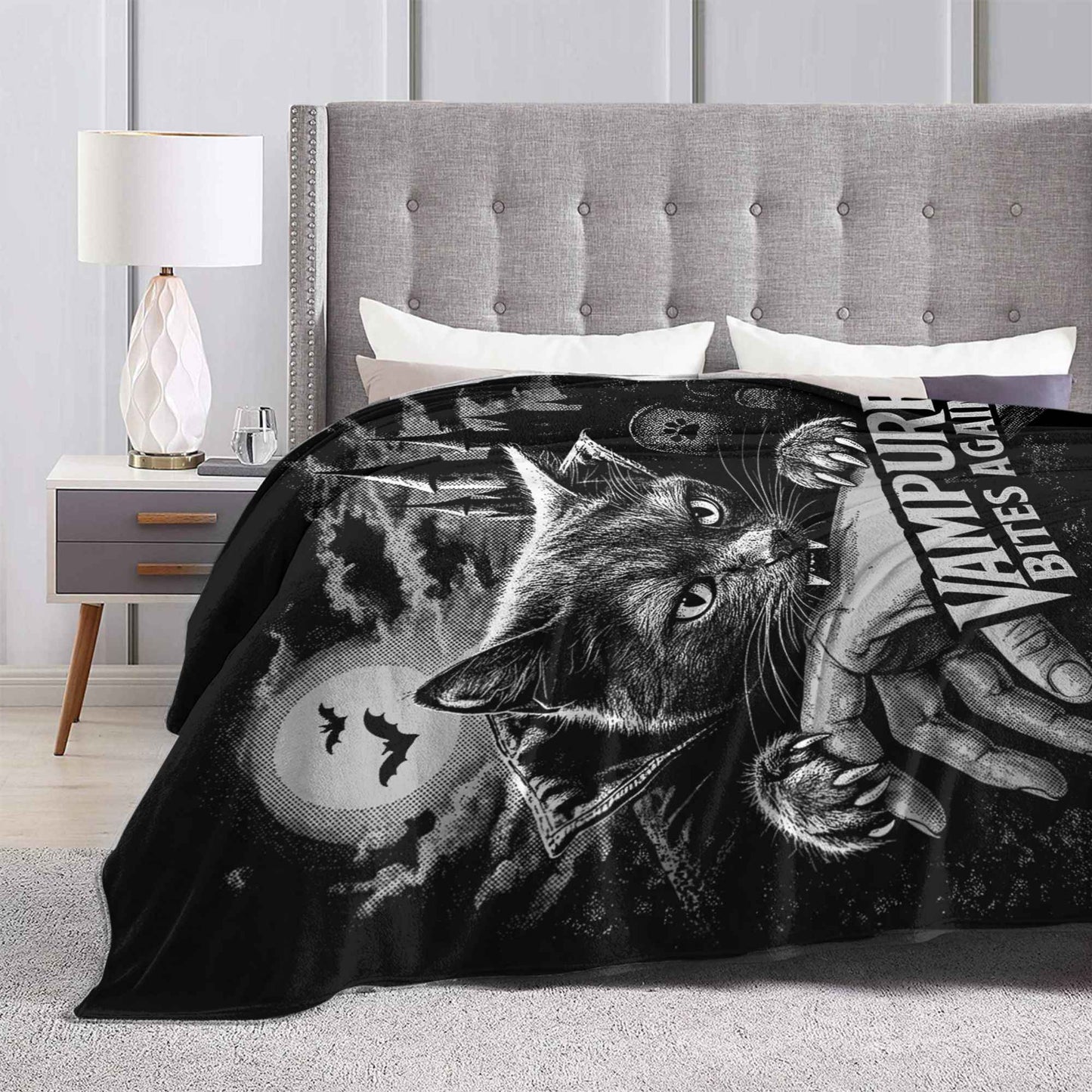 Funny Vampurr Vampire Cat Bites Again Flannel Blankets Halloween Awesome Throw Blanket for Quilt 200x150cm Soft