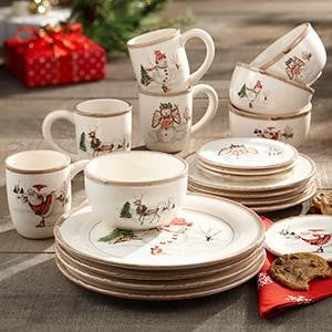 Christmas Twig Holiday Dinnerware Set – 20-Piece Christmas-Themed Earthenware Dinner Party Collection, Unique Gift Idea for Chri