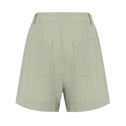 Cotton Linen Solid Shorts For Women Button High Waist Summer Loose Casual Pockets Shorts Female Pants Women Clothing