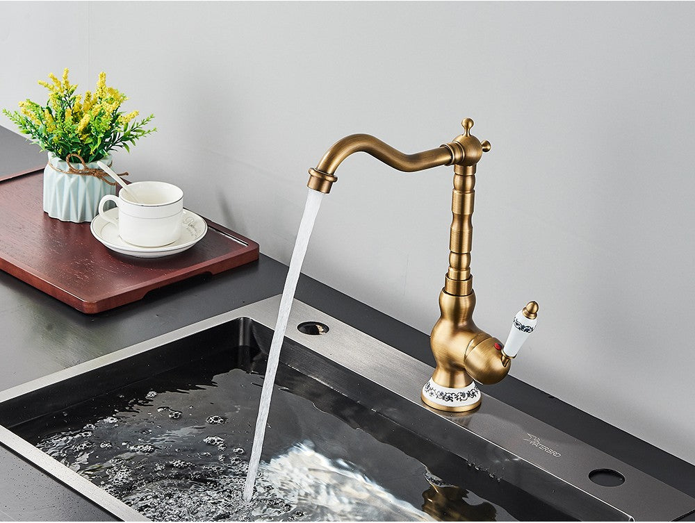 Antique Brass Bathroom Faucet Rotating Spout Basin Sink Mixer Tap Bathroom Kitchen Washing Faucet Washbasin Taps Kitchen Mixers