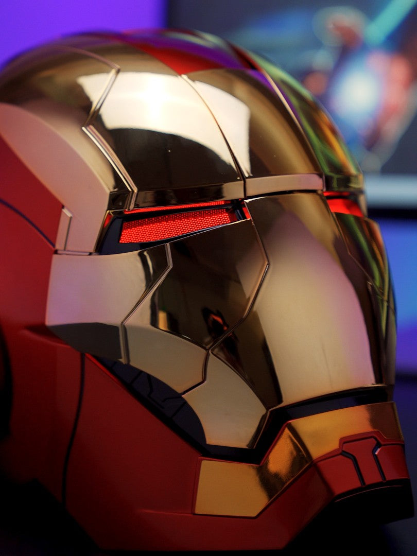 Novo capacete de Homem de Ferro AutoKing 1:1 Mk5 Cosplay Controle de Voz Olhos com Luz Modelo Brinquedos para Adultos Presente de Natal Elétrico Vestível