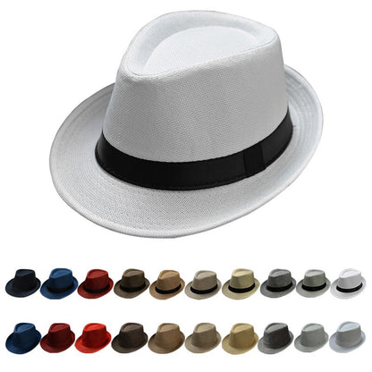 Summer Fedora Hat for Men Fashionable Elegant Vintage Black Women White Red Brim Panama Top Jazz Beach Unisex Classic Cap