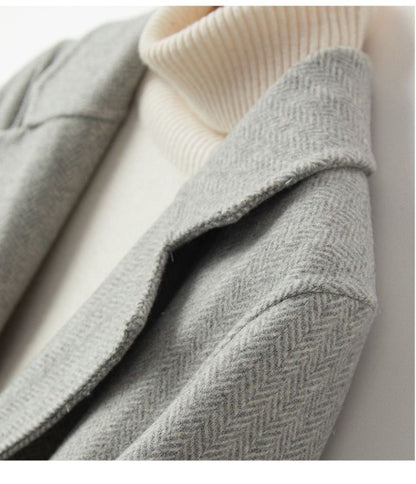 100% Pure Wool Woolen Coat Women 2025 Autumn Winter Suit Wool Overcoat Thin Cashmere Two-sided Jacket Suit Collar Outwear Female