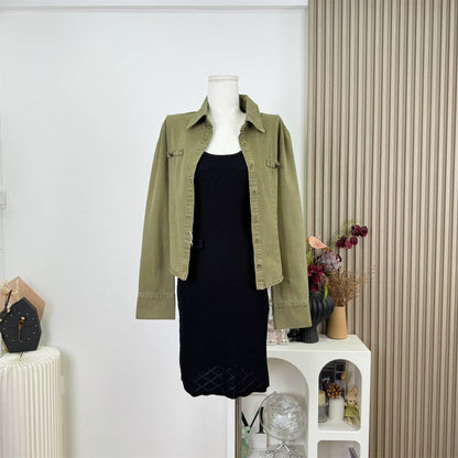 Vintage Distressed Denim Shirt Women's Top Shoulder Flip Collar Long Sleeve V-neck Coat Autumn Initial Old Money Style