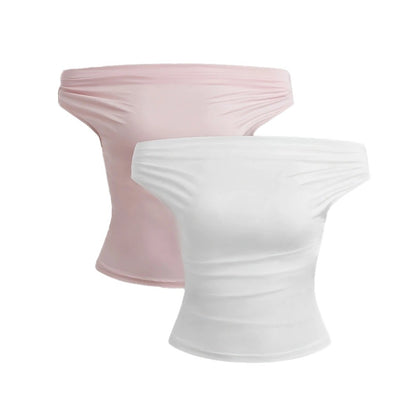 2 Piece Set Pleated Asymmetric Crop Top Woman T-shirts Strapless Top Female Sleeveless Sexy Tops Womens Cloth Fashion Streetwear