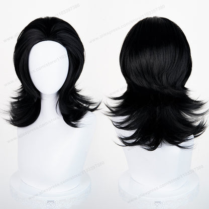 Anime 45cm Universal Cosplay Wig with Enlarged Scalp Free Parting Black White Yellow Man Women Heat Resistant Synthetic Hair