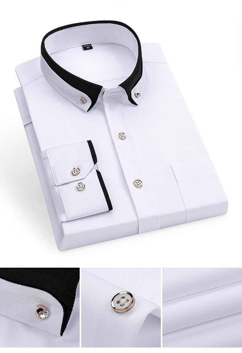 For Men's Business Dress Shirts Male Formal Button-Down Social Collar Camisa Social Elastic Anti-wrinkle Casual Men Shirt Pocket