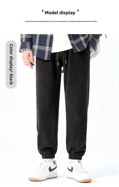 Double-Sided Zippered Fleece Pants For Men Thickened Winter Warm Sweatpants Casual Loose Fit Outerwear Trousers