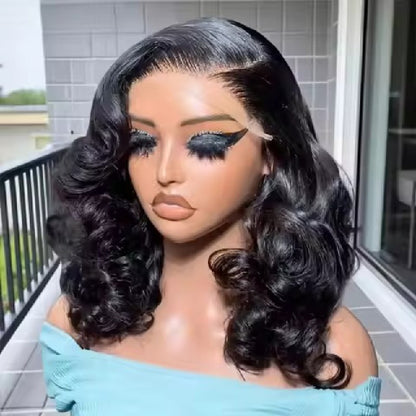 Peruca Curta Bob Dupla Puxada Sem Cola Cabelo Humano Ondulado Bruto Vietnamita Peruca Frontal de Renda Pré-Cortada 13x4 HD em Promoção
