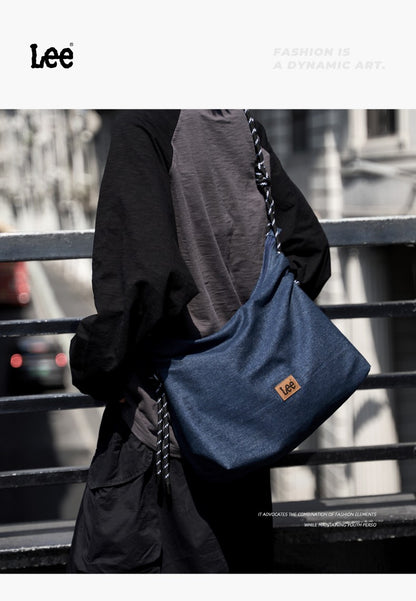 LEE Unisex Denim Blue Soft Pillow Shoulder Bags Beige Casual Simple Utility Light Ladies Large High Capacity Hobo Crossbody Bag