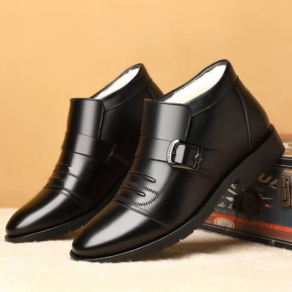 Botas de Neve Masculinas Couro Preto Estilo Britânico Sapatos de Inverno Masculino Casual Pelúcia Grossa Trabalho de Alta Qualidade Antiderrapante Forro de Lã Moda