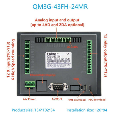 IHM CLP Integrado Tudo-em-Um Coolmay Série QM3G Suporta Personalização Analógica e Ethernet Modelos Disponíveis de 4.3''/5''/7''/10''