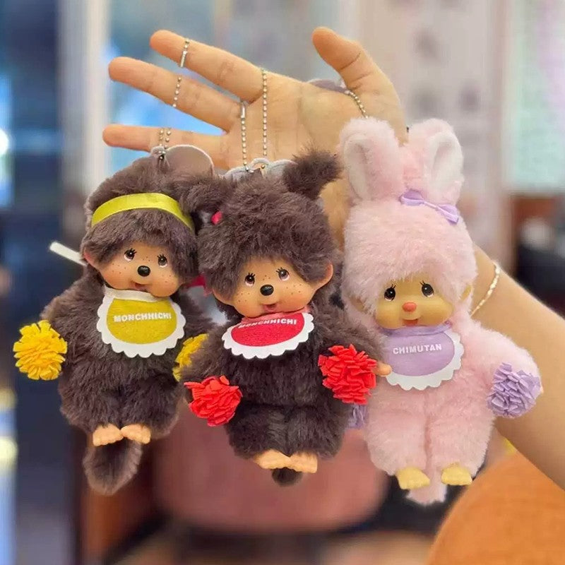 Kawaii Monchichi Doll Figure Keychain Furry Chimutan Monchhichi Figurines Hanger Pendant Bags Charm Accessories Small Gift