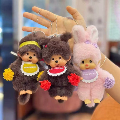 Kawaii Monchichi Doll Figure Keychain Furry Chimutan Monchhichi Figurines Hanger Pendant Bags Charm Accessories Small Gift