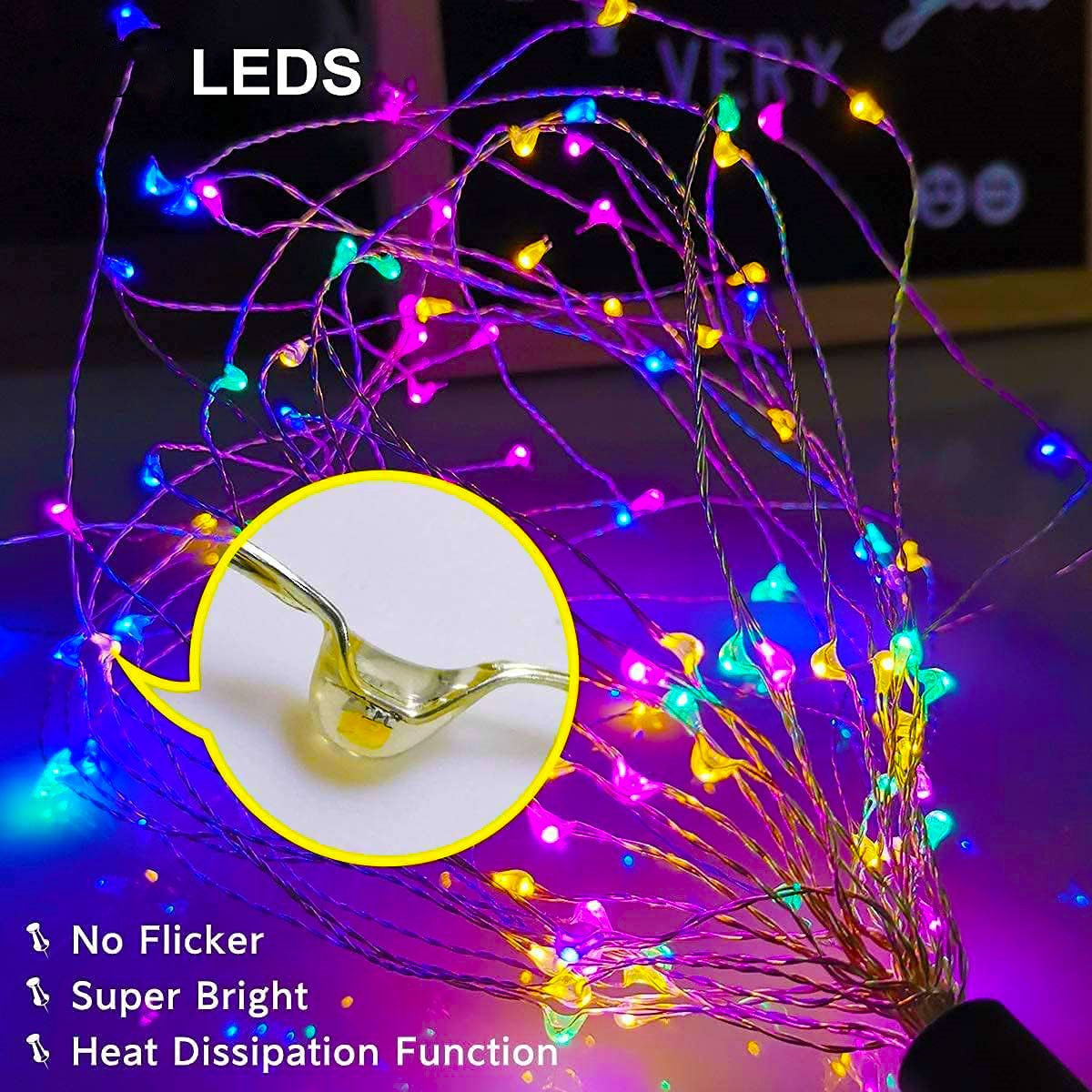 4Pack Solar String Lights Solar Outdoor Lights with 8 Lighting Modes Waterproof Fairy Lights for Tree Garden Patio Copper Wire