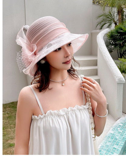 Novos Chapéus Fascinators Femininos Chapelaria Elegante Laço Aba Larga Chapéu Bucket Fedora Feminino Boné de Sol Dobrável de Verão Presente