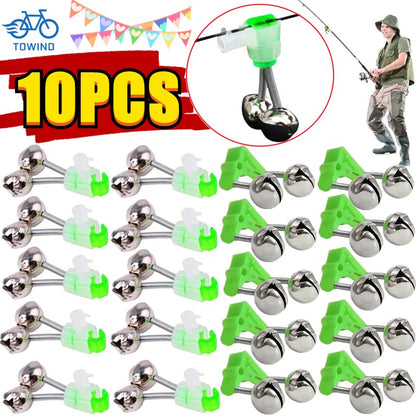 10-1PC Fishing Bite Alarms Fishing Rod Bells Tip Clip Bells Ring Green ABS Fishing Accessory Outdoor Pole Fish Bites Indicators