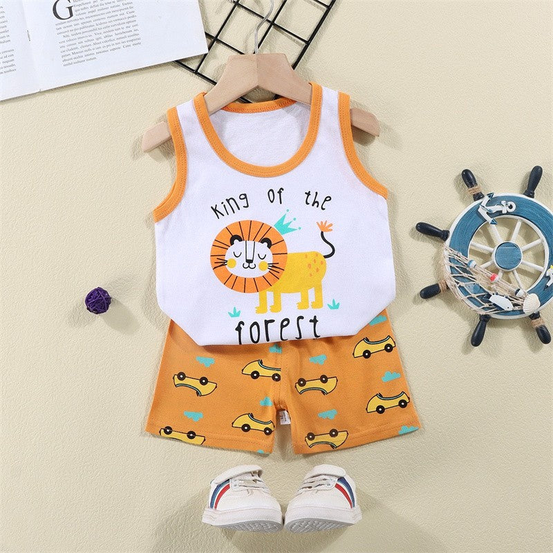 Vest+Shorts 2-Piece Clothing Set Cartoon Lion Pajamas Summer Kids Baby Boys Girls Cotton Casual Tracksuit Clothes Suit 1-6 Years
