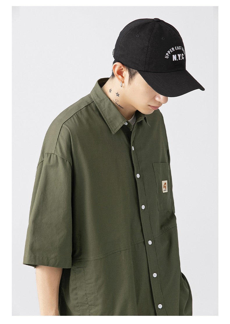 Japan Style Cargo Shirts Men Summer  Pure Cotton Loose Casual Pocket Shirts Men Women Plus Size Short Sleeve Shirt