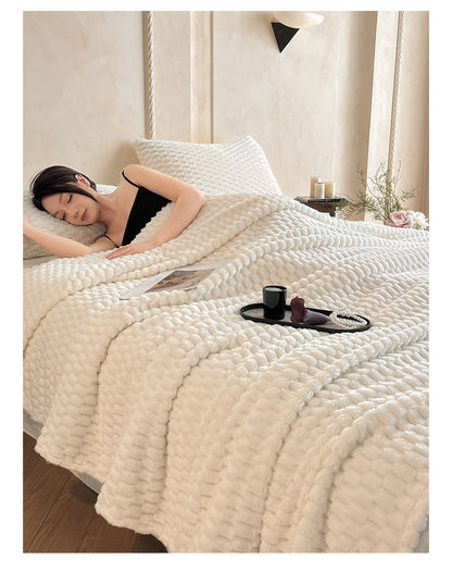 Manta de Tricô Branca Creme Felpuda Decorativa 3D Jacquard Flanela Fleece Super Macia de Pelúcia Aconchegante para Sofá Cadeira