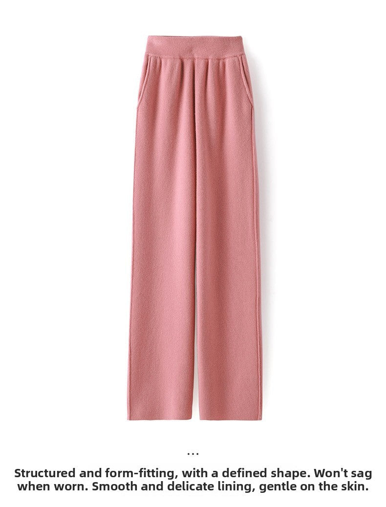 High Waist Wide Leg Woolen Pants Women's Loose Casual Black Long Trousers Autumn Fashion Elegant Commuting Style