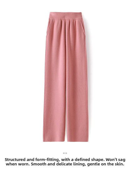 High Waist Wide Leg Woolen Pants Women's Loose Casual Black Long Trousers Autumn Fashion Elegant Commuting Style